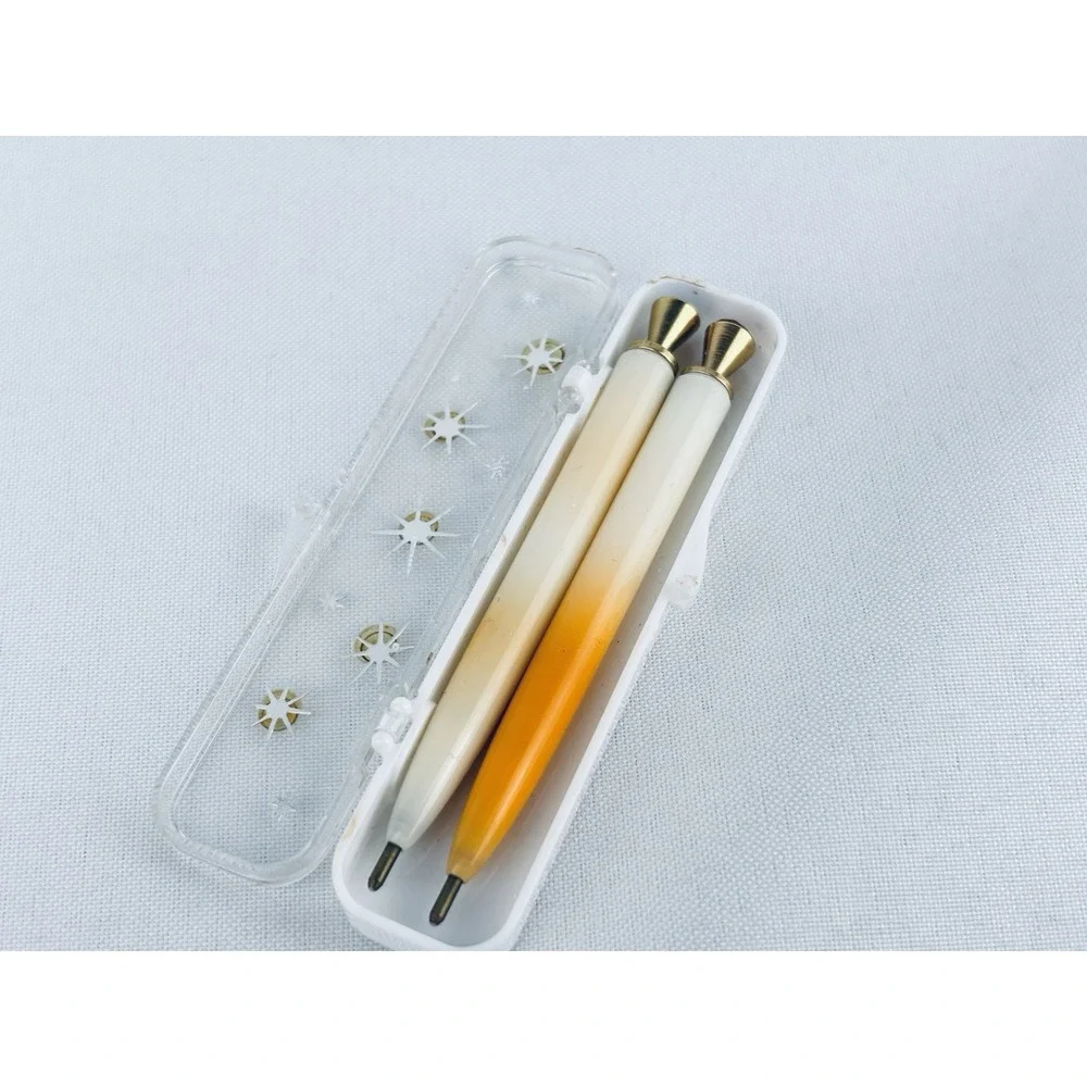 Vintage MCM Peach White Jewel Plastic Pen Set Rhinestone Case Mini‎ Purse Travel